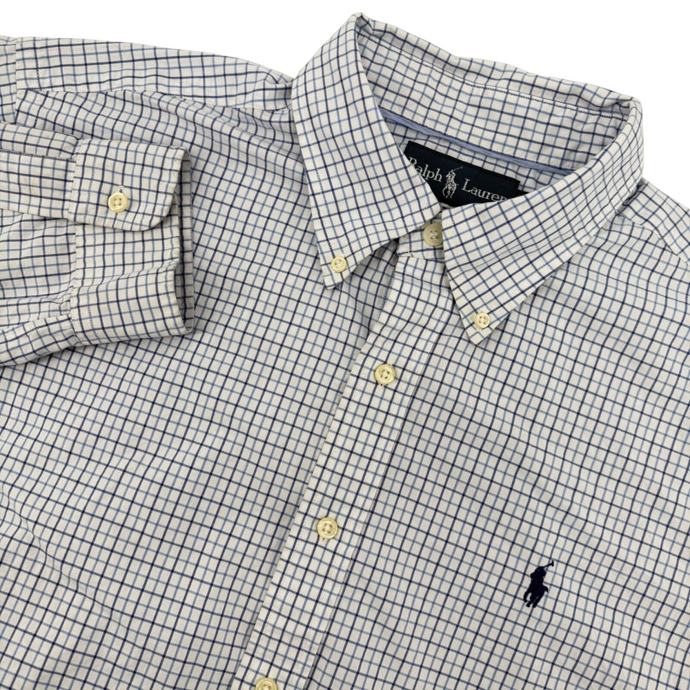 Ralph Lauren Classic Fit Button Down Blue White Plaid Men Size XL Long Sleeve